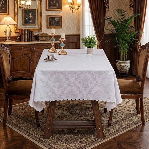 Mantel de Jacquard de Damasco Europeo Cubierta de Mesa Rectangular de Poliéster Con Borde Festoneado Para Cocina Comedor