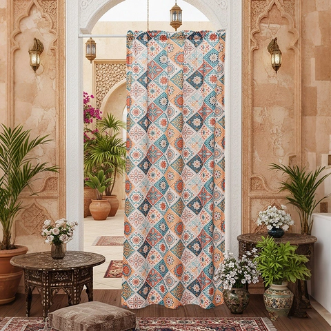 Böhmischer Türvorhang Polyester Raumteiler Mandala Geometrischer Druck Stangentasche Ethno Stil Dekor Für Schlafzimmer Küche