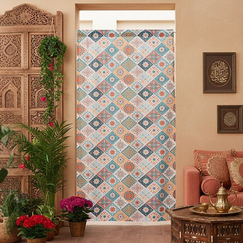 Böhmischer Türvorhang Polyester Raumteiler Mandala Geometrischer Druck Stangentasche Ethno Stil Dekor Für Schlafzimmer Küche