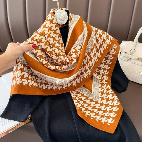 Écharpe Carrée Classique À Motif Pied-De-Poule En Polyester Aspect Satin Imprimé Géométrique Accessoire De Mode Élégant Femmes