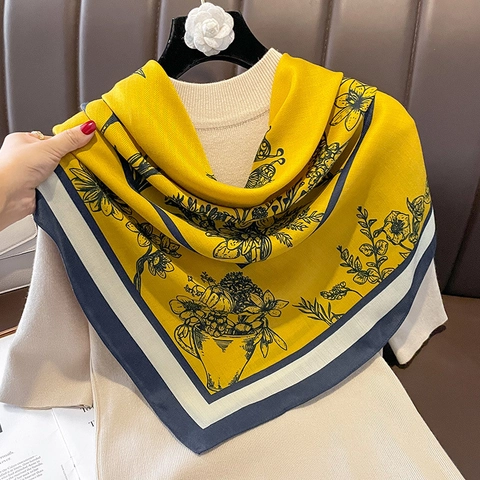 Pañuelo Cuadrado Con Estampado Floral Vintage Chal De Satén De Poliéster Con Patrón De Mariposas Accesorio Elegante Francés
