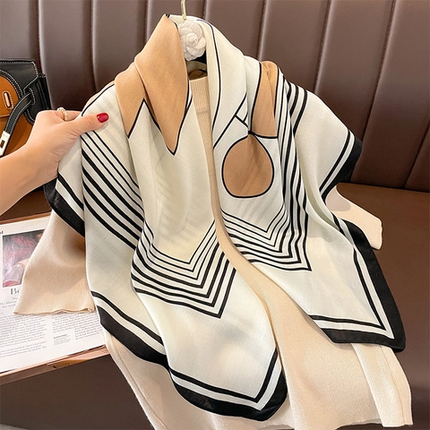 Sciarpa Quadrata Moderna A Righe Geometriche In Poliestere Imitazione Raso Foulard Da Donna Moda Autunno Inverno Accessorio