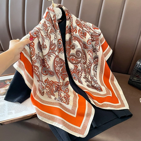 Retro Paisley Pattern Square Scarf Satin Like Satin Shawl Versatile Lightweight Neck Wrap For Women Elegant Fashion Vintage