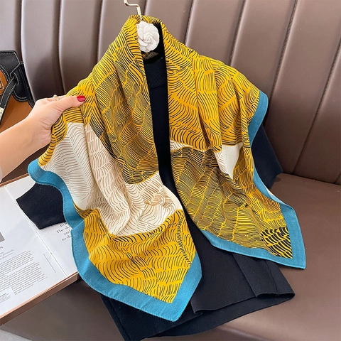 Grande Sciarpa Quadrata Stampa Geometrica Astratta Poliestere Elegante Scialle Invernale Versatile Da Donna