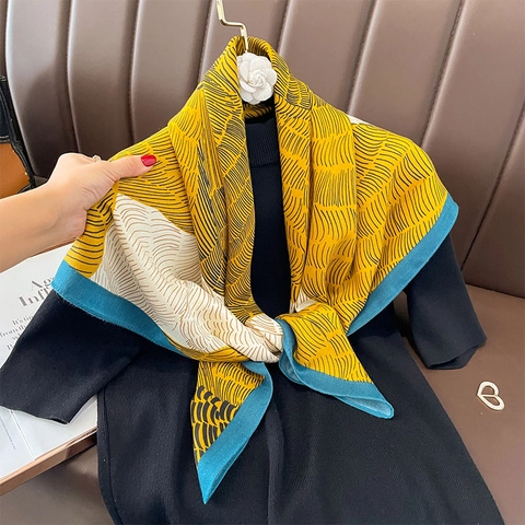 Grande Sciarpa Quadrata Stampa Geometrica Astratta Poliestere Elegante Scialle Invernale Versatile Da Donna