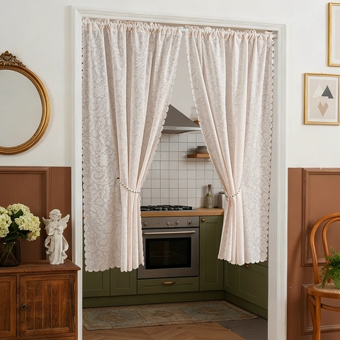 American Style Lace Door Curtain Polyester Paisley Floral Pattern Semi-Transparent Room Divider For Bedroom Kitchen Home Decor