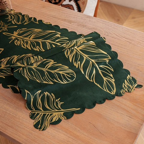 Runner da Tavolo Bohémien con Motivo a Piume Bronzate Bordo Smerlato Tovaglia Decorativa per Sala da Pranzo Festa Casa Decorazione