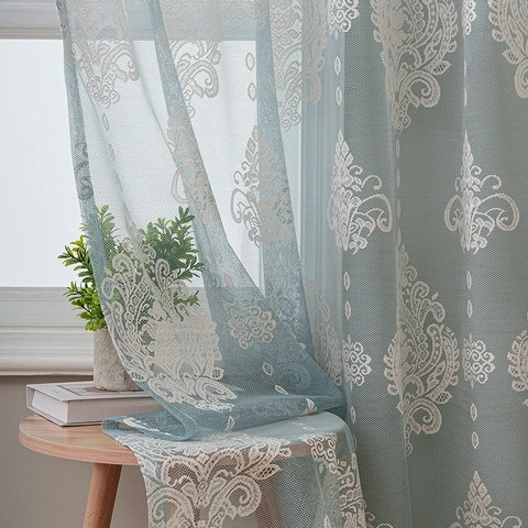 Bestickte Damast Halbdurchsichtige Vorhänge Ösen Vorhang Lichtfilterung Blumenmuster Voile Drapierungen Wohnzimmer