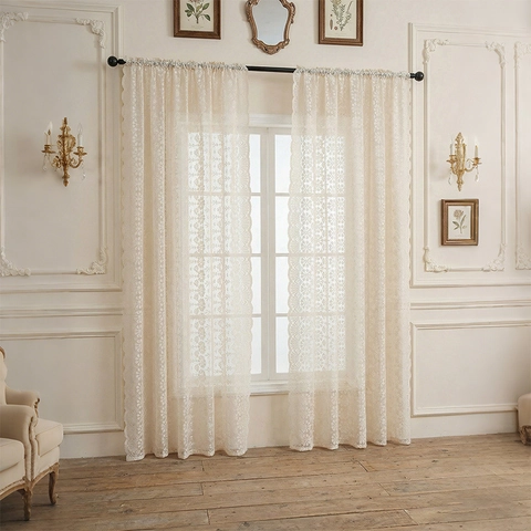 Cortinas De Encaje Bordado Floral Calado Transparentes American Country Bolsillo Para Barra Decoración Granja Vintage Francesa