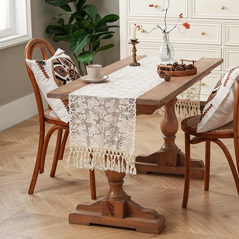 Vintage Spitze Tischläufer Ausschnitt Schmetterling Floral Dekorativer Tischläufer Mit Quasten Für Esstisch Couchtisch Schrank