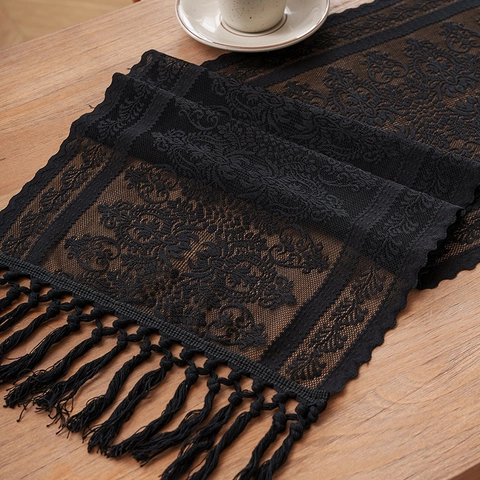 Runner da Tavolo in Pizzo Stile Americano Vintage Con Nappine Runner Lavorato a Maglia Traforato per Tavolo da Pranzo Tavolino Mobile TV