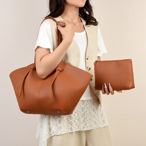 Bolso Tote De Gran Capacidad Y Neceser Cuero PU Patrón Lichi Forma De Ala Bolso De Axila Para Mujer