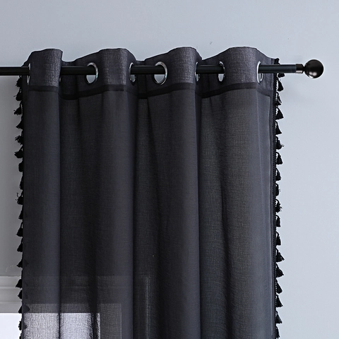 Tende Trasparenti Occhielli Tulle Pom Pom Nappine Filtraggio Luce Boho Minimalista Soggiorno Camera Da Letto Casa