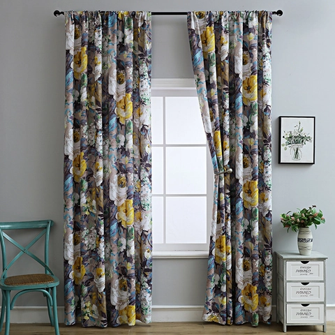Cortinas De Ventana Florales Vintage Americanas Estilo Pintura Al Óleo Poliéster Blackout Para Sala Dormitorio Bolsillo Para Barra Tela