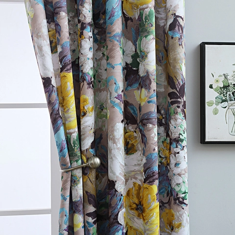 Cortinas De Ventana Florales Vintage Americanas Estilo Pintura Al Óleo Poliéster Blackout Para Sala Dormitorio Bolsillo Para Barra Tela