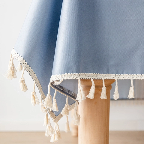 Nordic Waterproof Oilproof Tablecloth Tassel Cotton Linen Rectangular Dining Table Cover Dustproof Wash-free Desk Protector