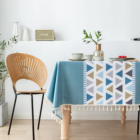 Tovaglia Impermeabile Antimacchia Motivo Geometrico Triangolo Bordo Con Nappe Nordic Moderno Cotone Lino Rettangolare Copritavolo