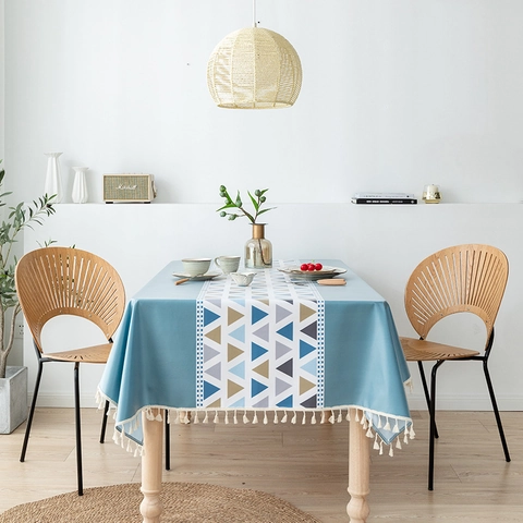 Tovaglia Impermeabile Antimacchia Motivo Geometrico Triangolo Bordo Con Nappe Nordic Moderno Cotone Lino Rettangolare Copritavolo