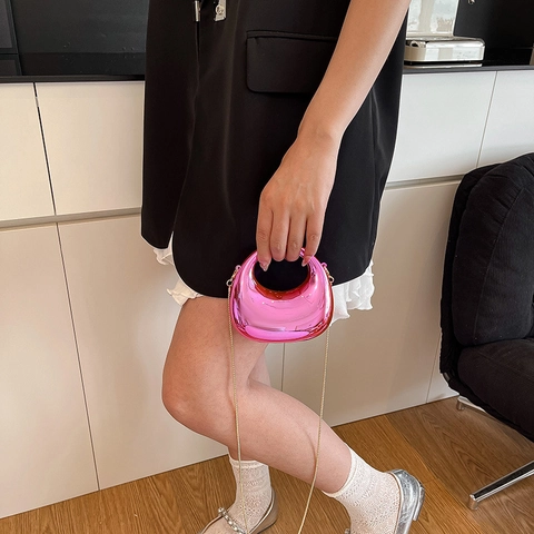 Mini Bolso Bandolera De Acrílico Efecto Espejo Metálico Forma De Media Luna Con Asa Redonda Cadena Moda Noche