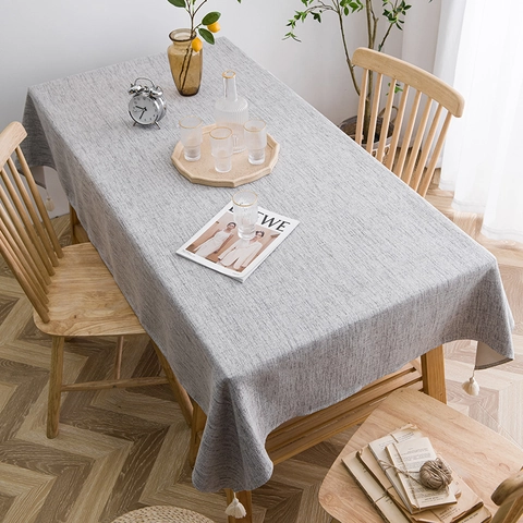 Nordic Style Polyester Cotton Linen Look Tablecloth Waterproof Oilproof Rectangle Tassel Edge Table Cover For Dining Room