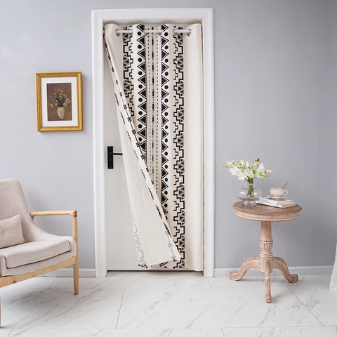 Nordic Geometric Printed Door Curtain Black And White Bohemian Room Divider For Bedroom Kitchen Privacy Protection Polyester Grommet Curtain