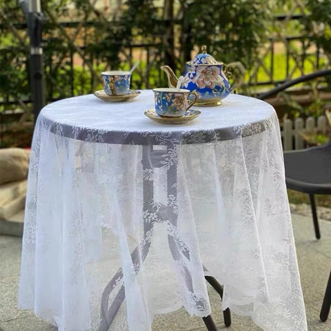 White Lace Tablecloth Hollow Out Floral Embroidery Scalloped Edge French Vintage Home Wedding Party Picnic Decor