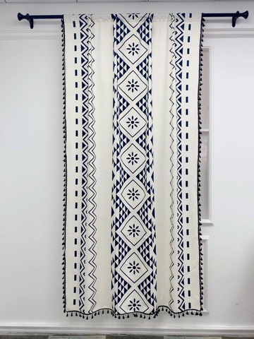 Bohemian Cotton Linen Curtains Geometric Print Tassel Window Panels Heat Insulation Ethnic Style For Living Room Bedroom