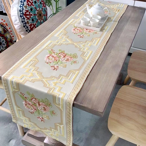 Tischläufer Bestickt Blumen Chenille Luxus Europäisch Chinesisch Jacquard Für Esstisch Couchtisch TV Schrank
