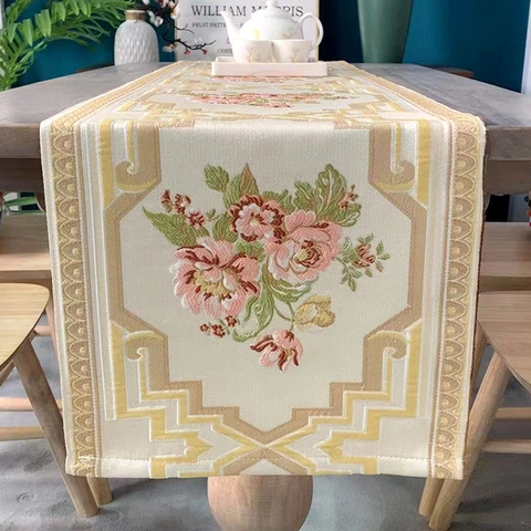 Tischläufer Bestickt Blumen Chenille Luxus Europäisch Chinesisch Jacquard Für Esstisch Couchtisch TV Schrank