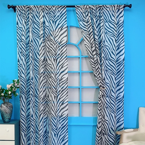 Zebra Print Sheer Curtain Semi Transparent Light Filtering Polyester Fabric Rod Pocket Window Drape Modern Decor