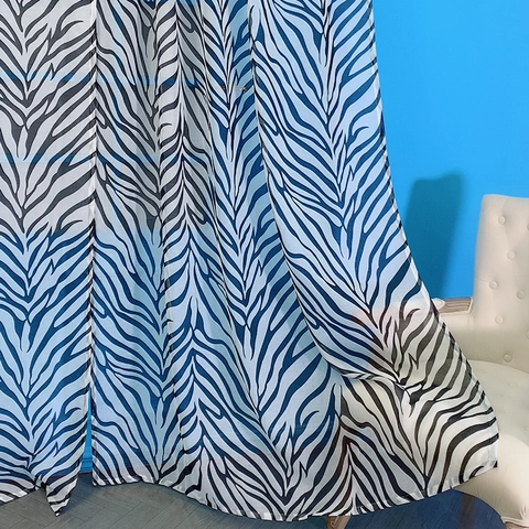 Zebra Print Sheer Curtain Semi Transparent Light Filtering Polyester Fabric Rod Pocket Window Drape Modern Decor
