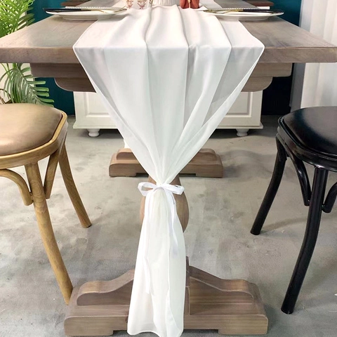 Elegant Chiffon Table Runner Sheer Romantic Draping Fabric For Wedding Reception Party Banquet Home Decor With Ribbons