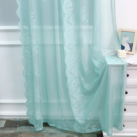 Floral Embroidery Lace Sheer Curtains Scalloped Edge Light Filtering Window Drapery For Living Room Bedroom Elegant Home Decor