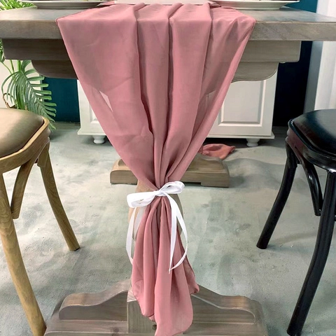 Chiffon Tafelloper Transparant Romantisch Elegant Zacht Bruiloft Feest Banket Decor Met Lint