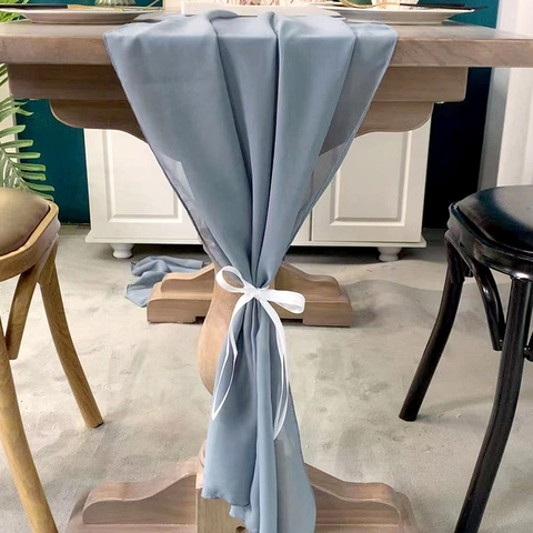 Runner Da Tavola In Chiffon Trasparente Tinta Unita Elegante Drappeggio Decorazione Romantica Con Nastri Per Banchetto Di Nozze