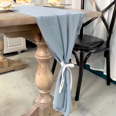 Runner Da Tavola In Chiffon Trasparente Tinta Unita Elegante Drappeggio Decorazione Romantica Con Nastri Per Banchetto Di Nozze