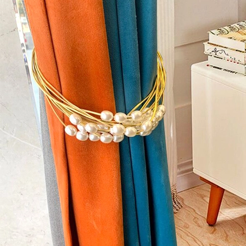 Curtain Tiebacks Artificial Pearl Decorative Metal Wire Minimalist Punch-Free Adjustable Window Accessory Buckles
