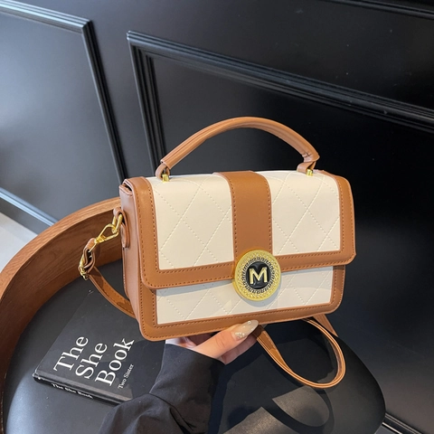 Borsa a Tracolla Trapuntata in Pelle PU di Lusso per Donna Piccola Borsa Quadrata Con Fibbia M in Metallo Borsa a Tracolla