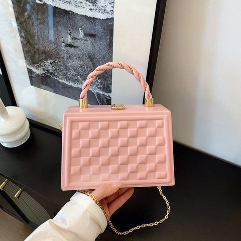 Sac À Bandoulière En Cuir PU À Treillis Géométrique Avec Poignée Torsadée Et Chaîne Dorée Pour Femmes Élégant