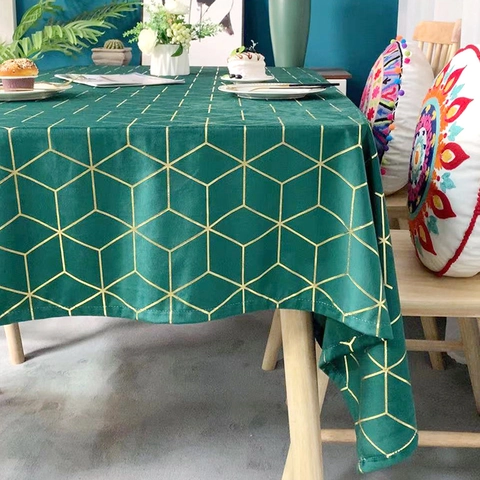 Geometrische Goldgeprägte Holland Samt Tischdecke Rechteckig Modern Luxus Tischabdeckung Für Esszimmer Haus Dekoration