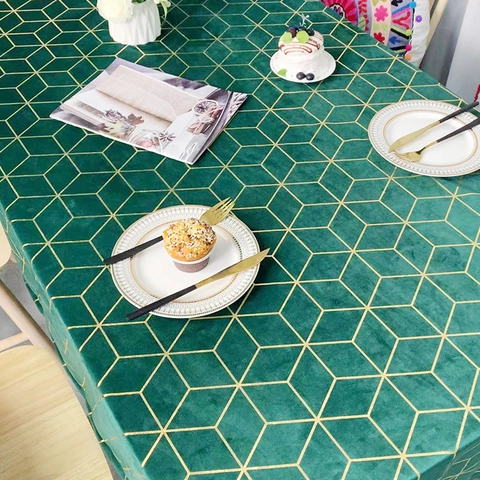 Geometrische Goldgeprägte Holland Samt Tischdecke Rechteckig Modern Luxus Tischabdeckung Für Esszimmer Haus Dekoration