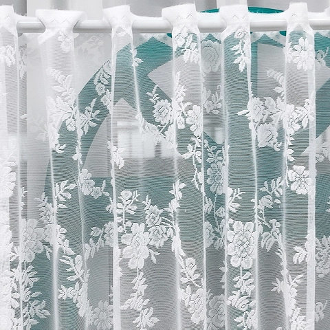Nordic White Lace Rose Cafe Curtain Scalloped Edge Embroidery Small Window Rod Pocket Partition Door Curtain Home Decor