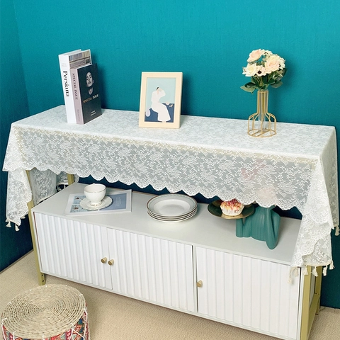 Tischläufer Aus Spitze Mit Quasten Fransen Blumenmuster Dekorative Möbelabdeckung Vintage Stil Für Esstisch Und Couchtisch