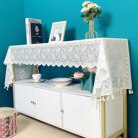 Tischläufer Aus Spitze Mit Quasten Fransen Blumenmuster Dekorative Möbelabdeckung Vintage Stil Für Esstisch Und Couchtisch