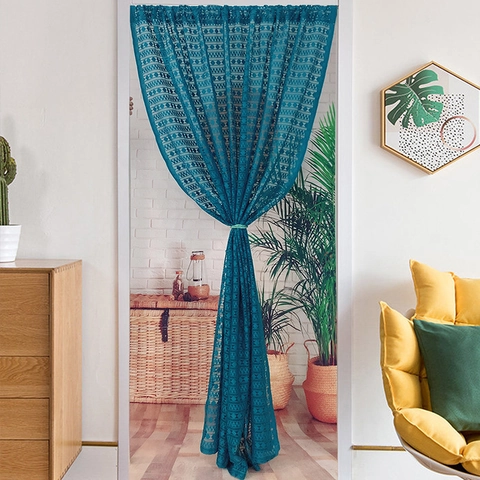 Tenda Per Porta In Pizzo Uncinetto Traforato Motivo Geometrico Divisorio Per Stanza Boho Teal