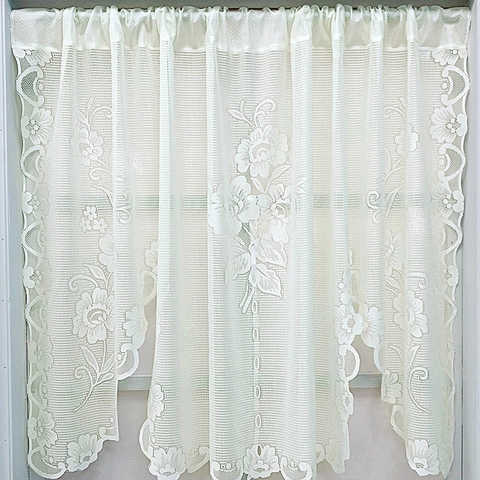 French Pastoral Lace Roman Curtain Floral Embroidery Scalloped Edge Small Window Gauze Curtain For Kitchen Bedroom Partition Door Curtain