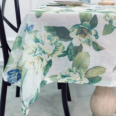 Nappe Rectangulaire Imprimée Fleurs Champêtres Texture Coton Lin Antidérapante Décoration De Table Cuisine