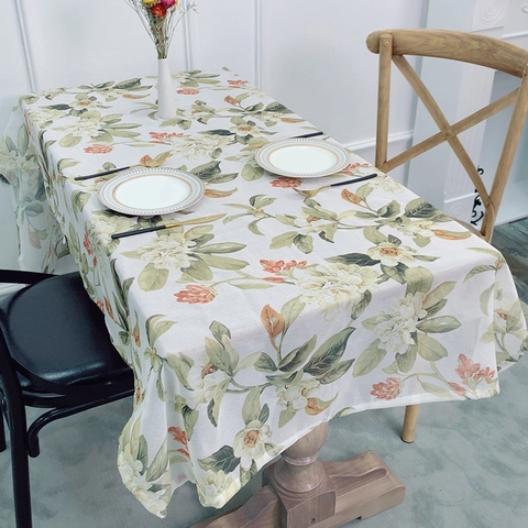 Nappe Style Pays Américain Imprimé Floral Mélange Polyester Lin Rectangulaire Anti-poussière Couverture De Table Pour Décoration Maison Salle À Manger