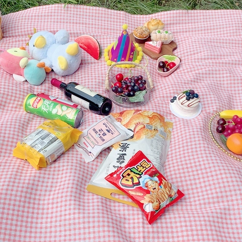 Plaid Picnic Blanket Waterproof Moisture-Proof Portable Folding Outdoor Camping Beach Mat Tassel Edge Tablecloth