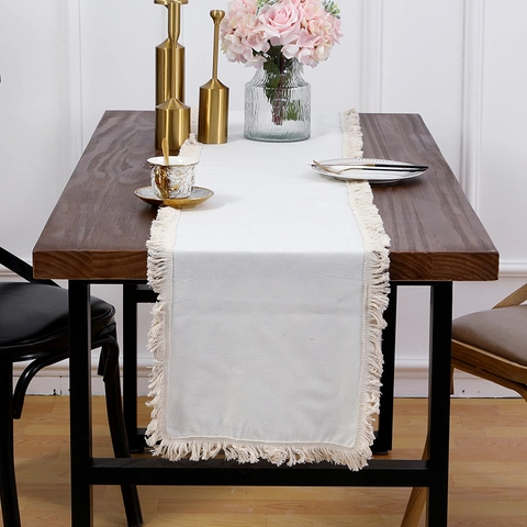Chemin De Table En Coton Et Lin Avec Franges Glands Nordique Boho Minimaliste Décoration Pour Table À Manger